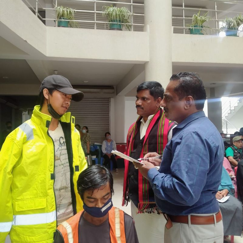 NCSK’s M Venkatesan interacting with sanitation workers in Kohima on October 12.